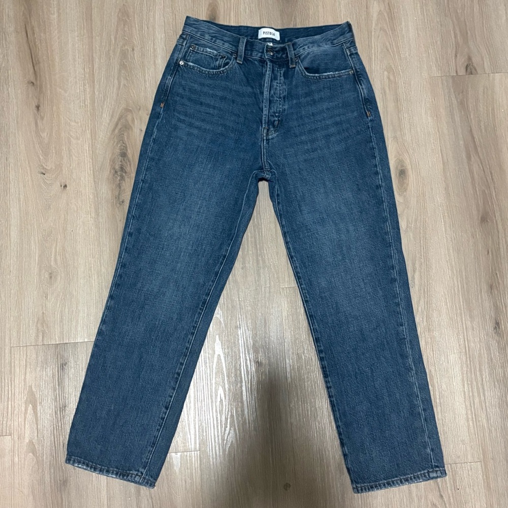 pistola Dark Blue High Rise Straight Jeans